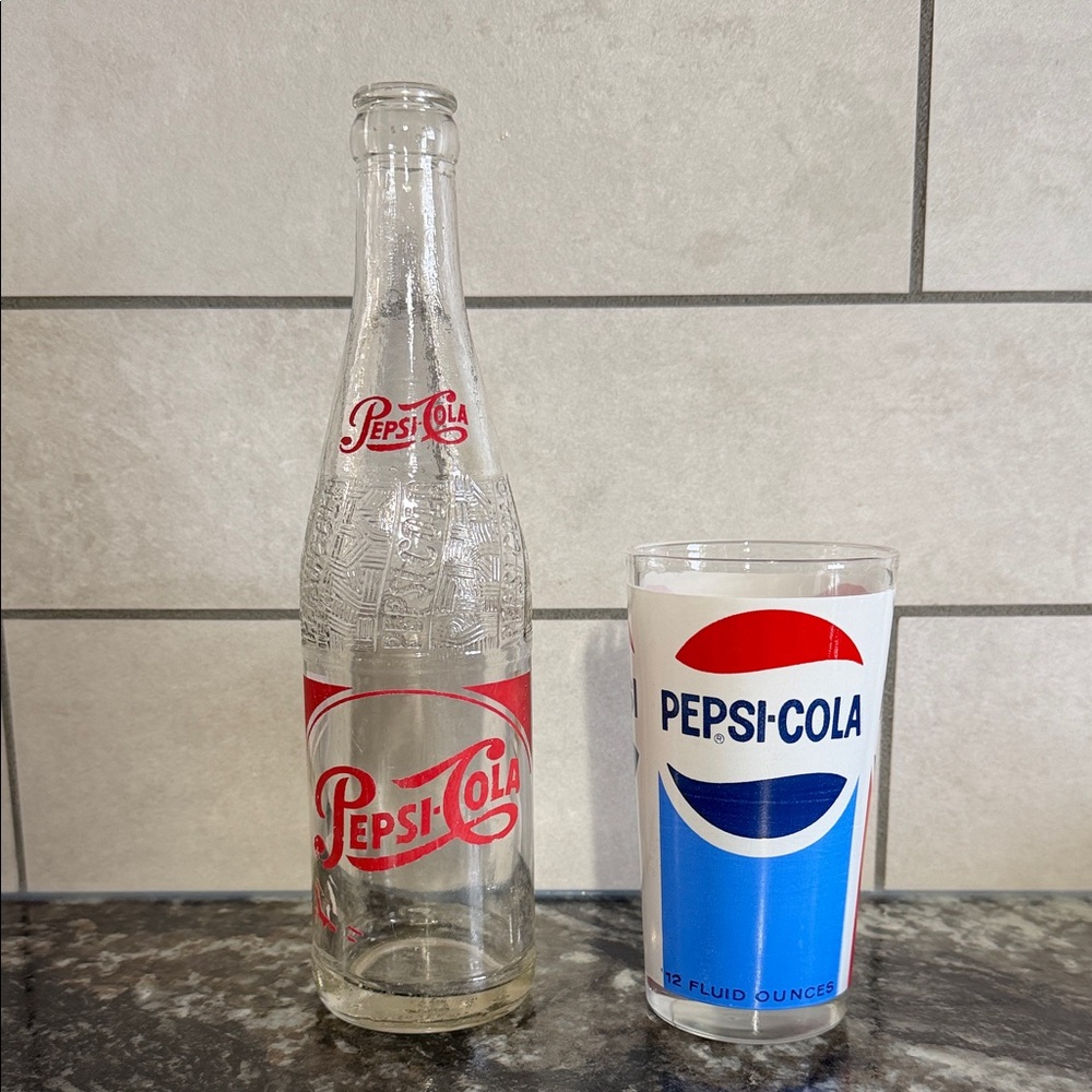 Vintage Pepsi-Cola Glass Bottle and Tumbler Set